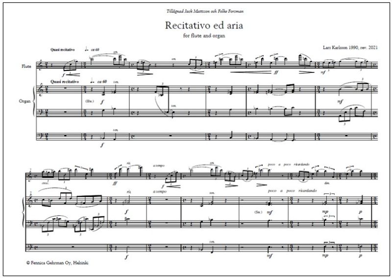Recitativo ed aria for flute and organ | Fennica Gehrman