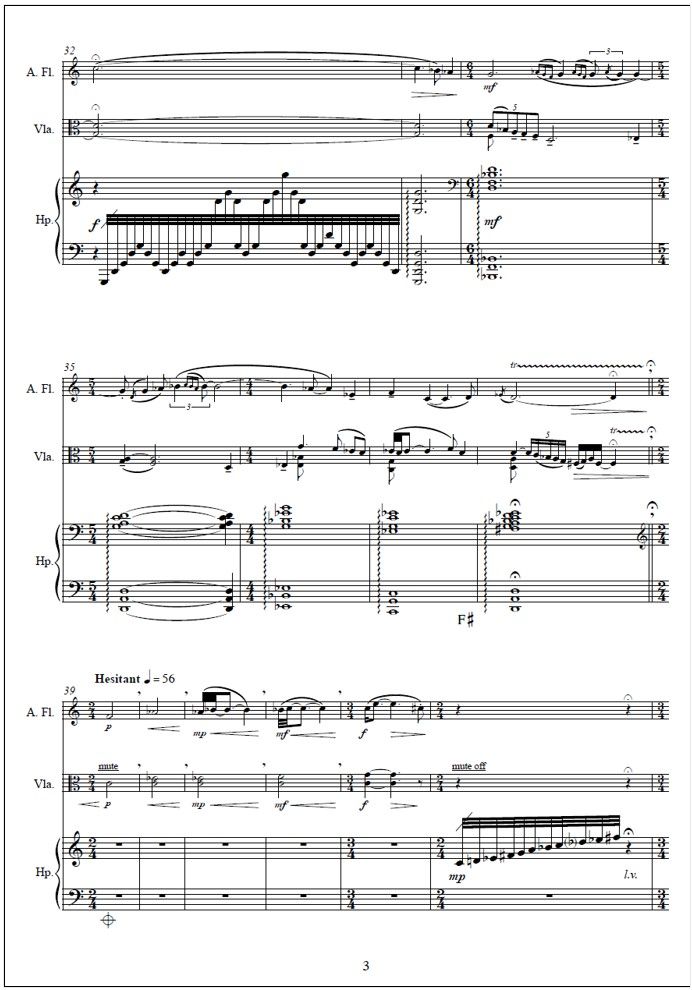 The City in the Sea for alto flute, viola and harp - Score (harp) & parts