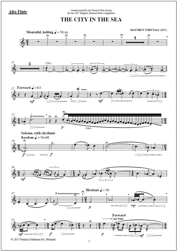 The City in the Sea for alto flute, viola and harp - Score (harp) & parts