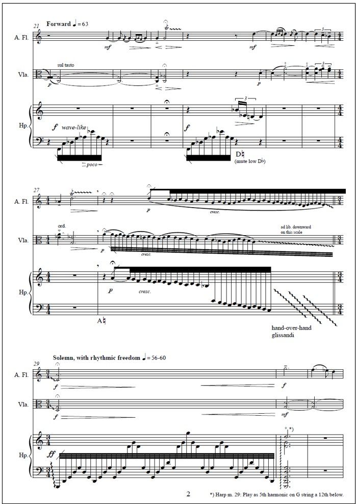 The City in the Sea for alto flute, viola and harp - Score (harp) & parts
