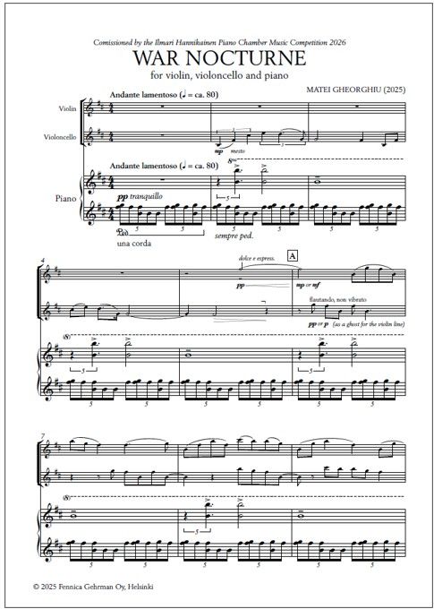 War Nocturne for violin, violoncello and piano - Score (piano) & parts