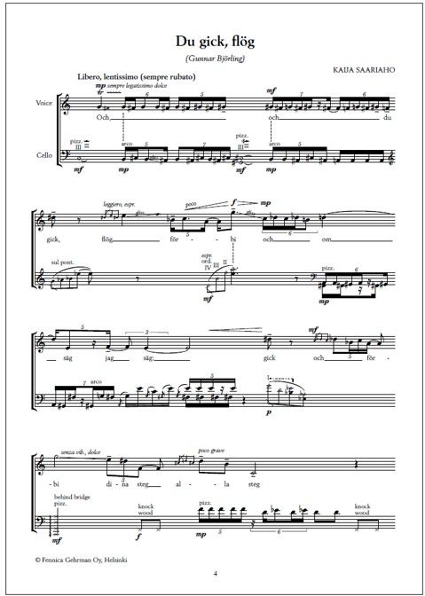 Du gick, flög for voice and violoncello (PDF)