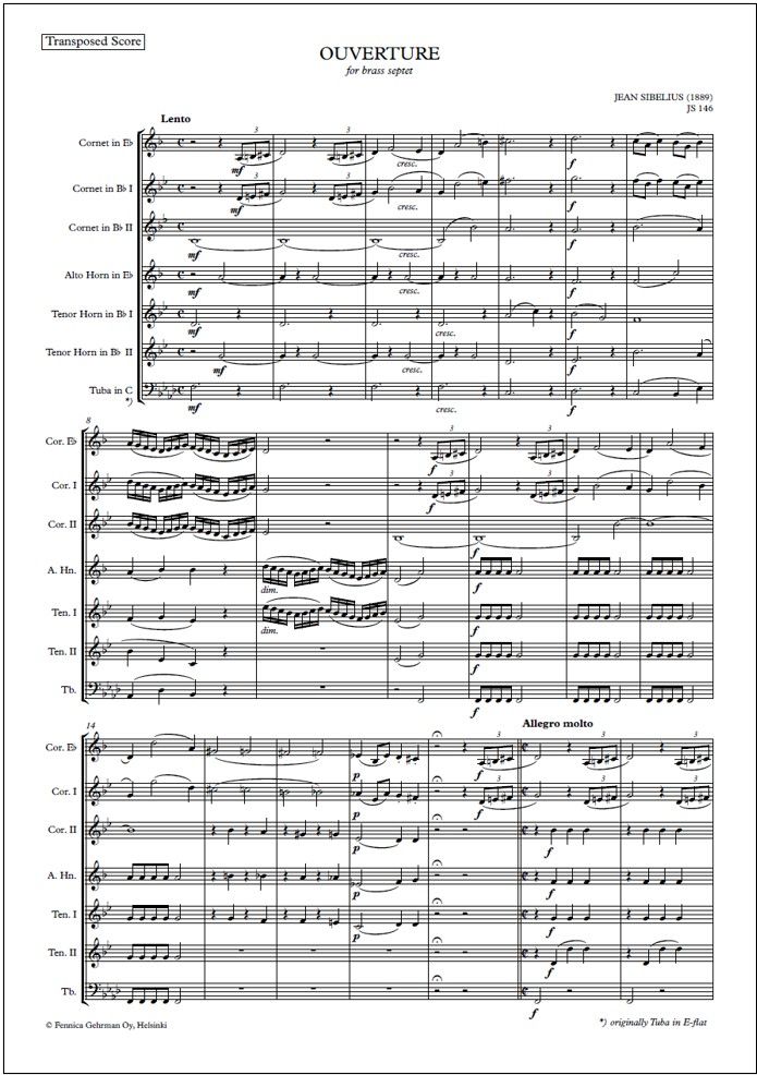 Overture in F Minor (JS 146) for brass septet - Score & parts