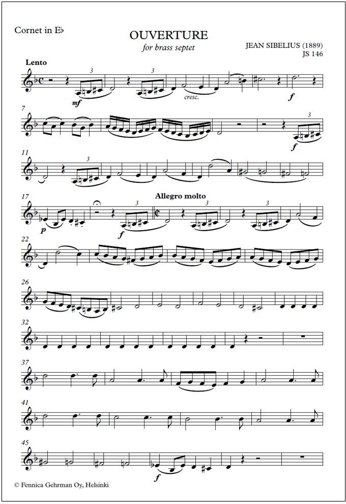 Overture in F Minor (JS 146) for brass septet - Score & parts