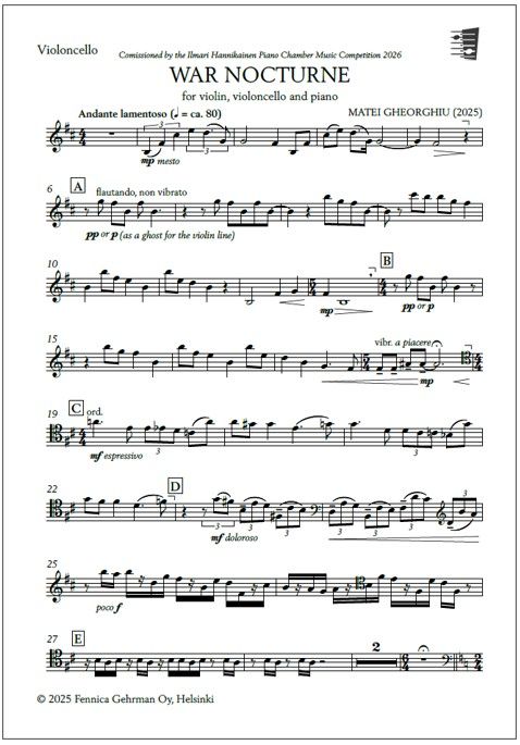 War Nocturne for violin, violoncello and piano - Score (piano) & parts (PDF)