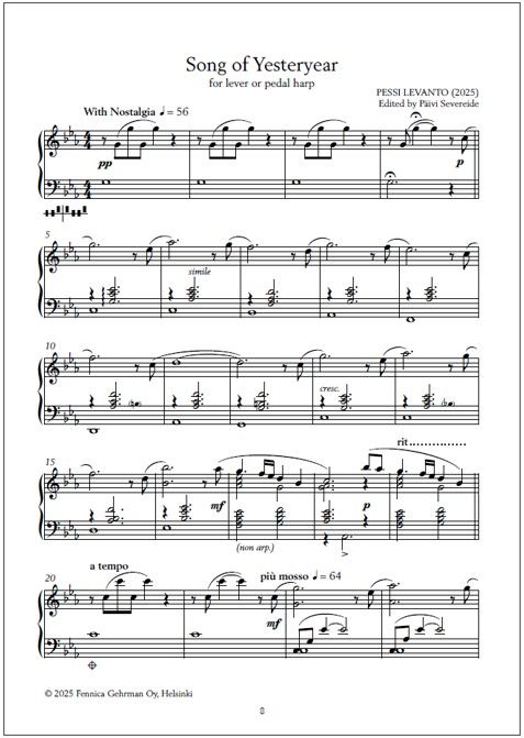 Song of Yesteryear for pedal or lever harp (PDF) from Dreams and Echoes