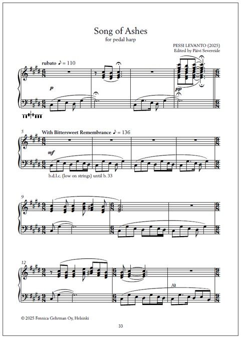 Song of Ashes for pedal harp (PDF) from Dreams and Echoes
