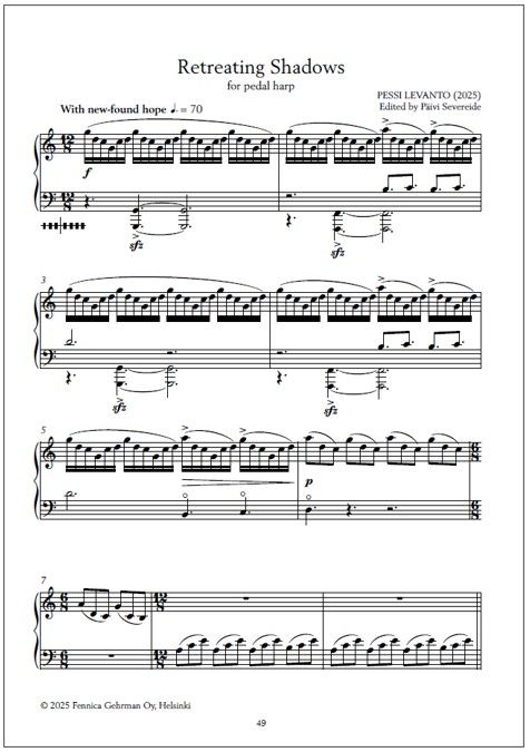 Retreating Shadows for pedal harp (PDF) from Dreams and Echoes