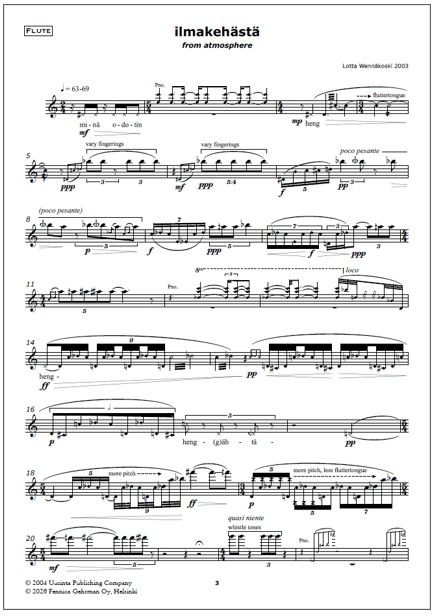 Ilmakehästä (From atmosphere) for flute and piano (PDF)