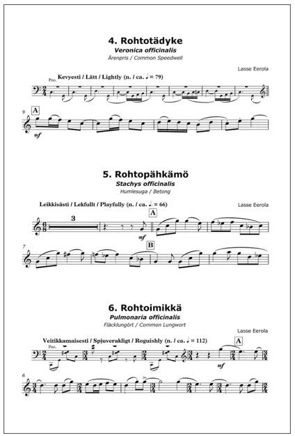 Rohtokokoelma (Herbal Collection) for clarinet and piano
