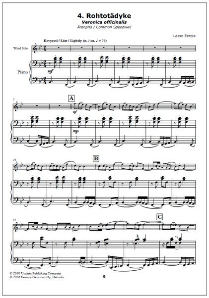 Rohtokokoelma (Herbal Collection) for flute or oboe and piano