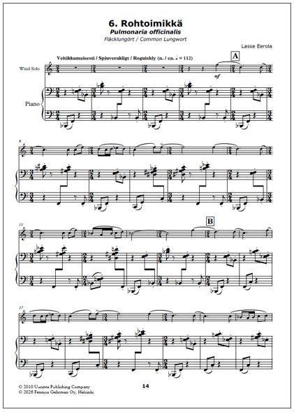 Rohtokokoelma (Herbal Collection) for flute or oboe and piano