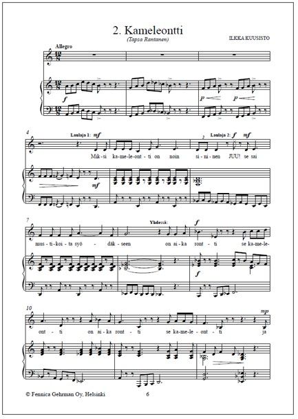 Eläimellisiä lauluja - Voice and piano