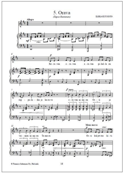 Eläimellisiä lauluja - Voice and piano