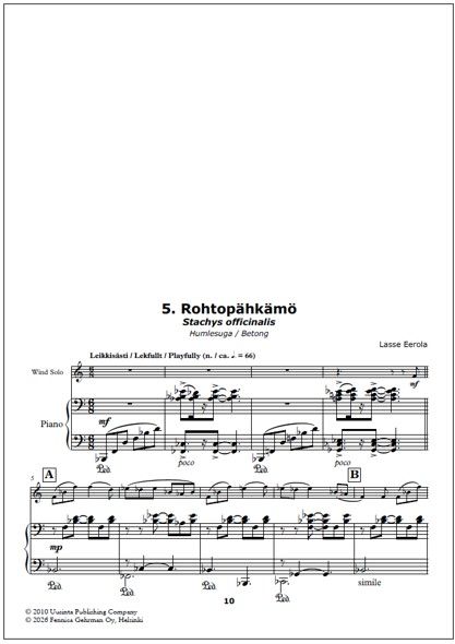 Rohtokokoelma (Herbal collection) for alto or tenor saxophone and piano