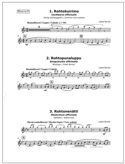 Rohtokokoelma (Herbal Collection) for horn and piano