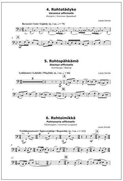 Rohtokokoelma (Herbal Collection) for bassoon or tuba and piano