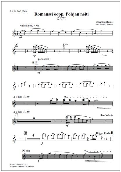 Romanssi oopperasta Pohjan neiti for euphonium & wind band (PDF) - Score & parts