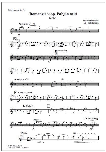 Romanssi oopperasta Pohjan neiti for euphonium & wind band (PDF) - Score & parts