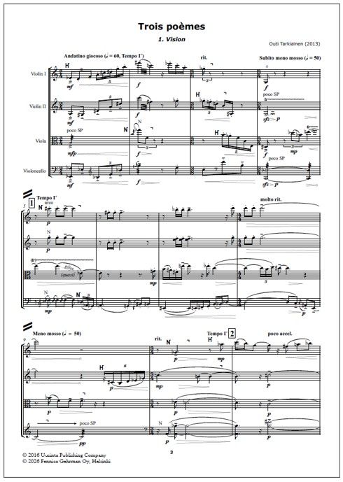 Trois poèmes for string quartet - Score & parts