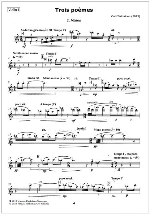 Trois poèmes for string quartet - Score & parts