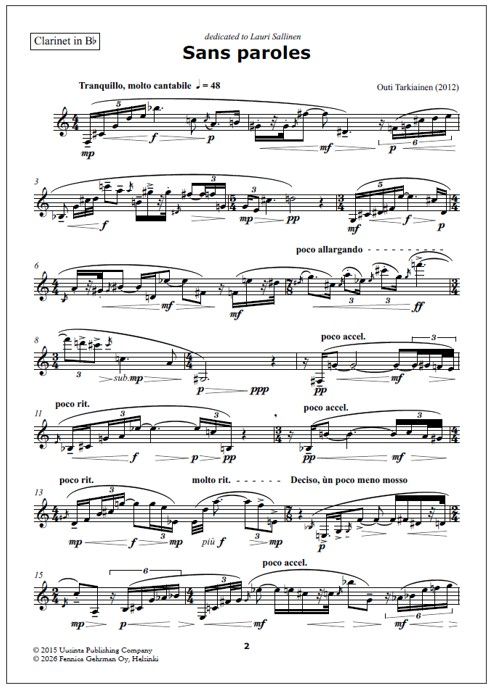 Sans paroles for clarinet