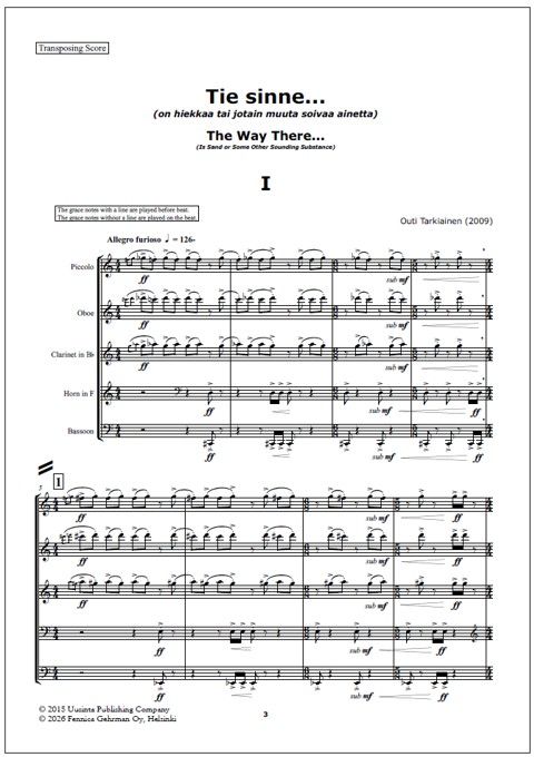 Tie sinne… (The way there…) for wind quintet - Score & parts