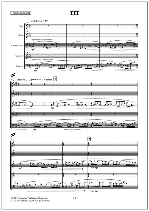 Tie sinne… (The way there…) for wind quintet - Score & parts