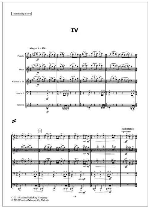 Tie sinne… (The way there…) for wind quintet - Score & parts