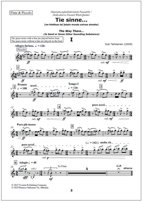 Tie sinne… (The way there…) for wind quintet - Score & parts
