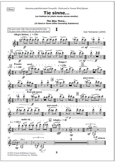 Tie sinne… (The way there…) for wind quintet - Score & parts