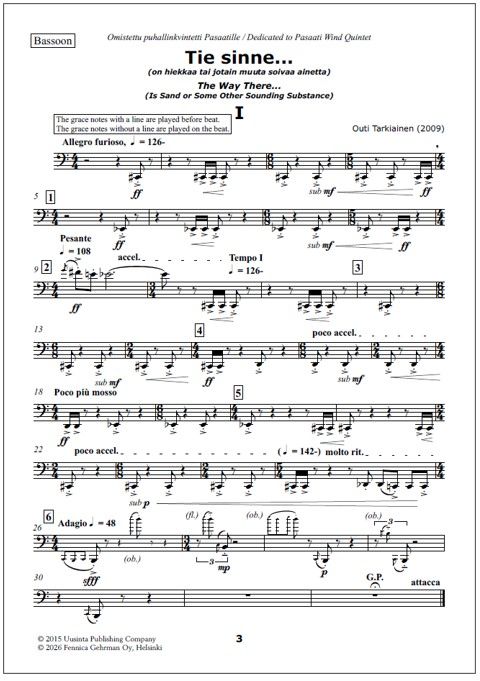 Tie sinne… (The way there…) for wind quintet - Score & parts