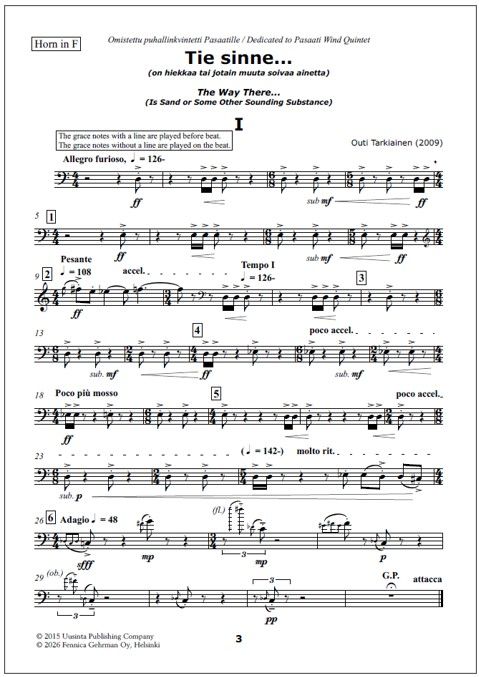Tie sinne… (The way there…) for wind quintet - Score & parts