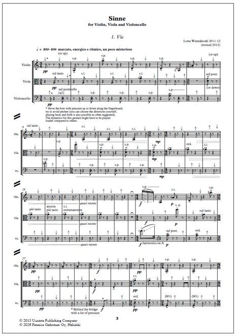Sinne for violin, viola and violoncello - Score & parts
