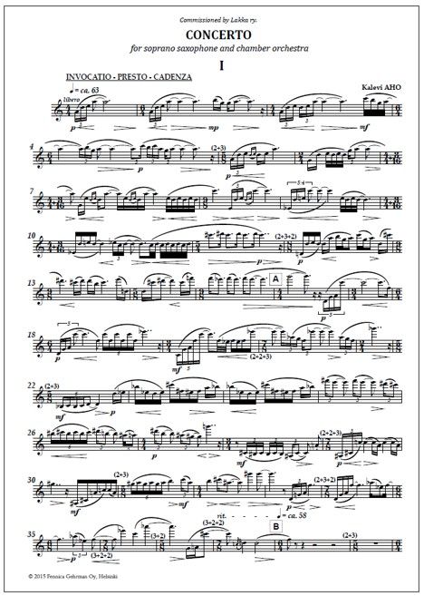 Concerto for soprano saxophone and chamber orchestra - Solo part