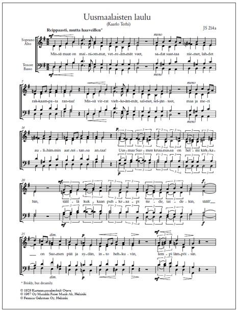 Uusmaalaisten laulu - Mixed choir