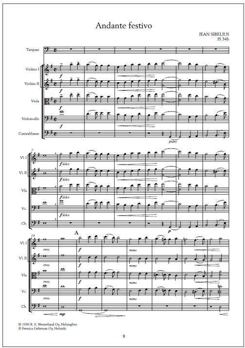 Andante Festivo for string orchestra and timpani ad lib. - Score & parts