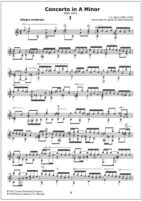 Concerto in a minor BWV 1041 for guitar solo