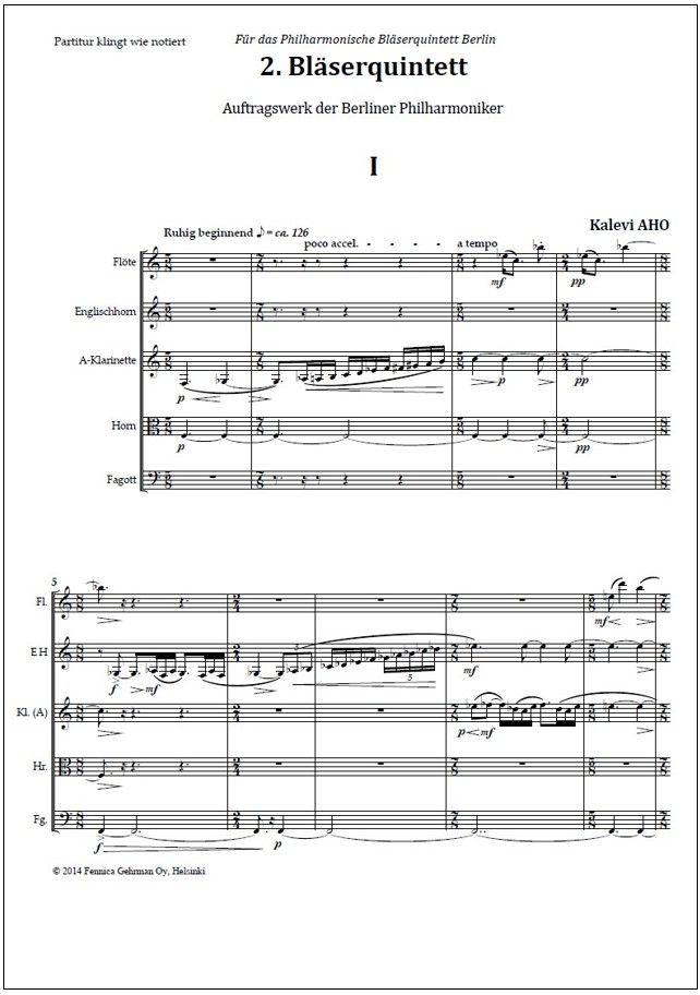 Wind Quintet No. 2 / Puhallinkvintetto No. 2 (2014) : score