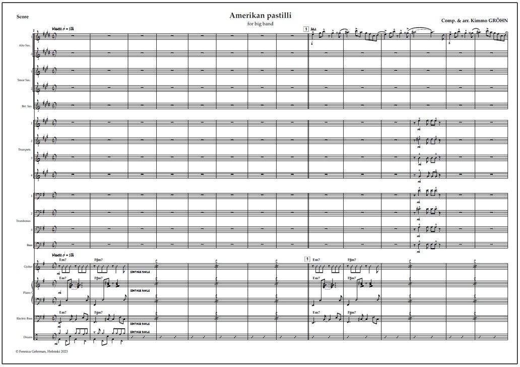 Amerikan pastilli for big band (PDF) - Score & parts