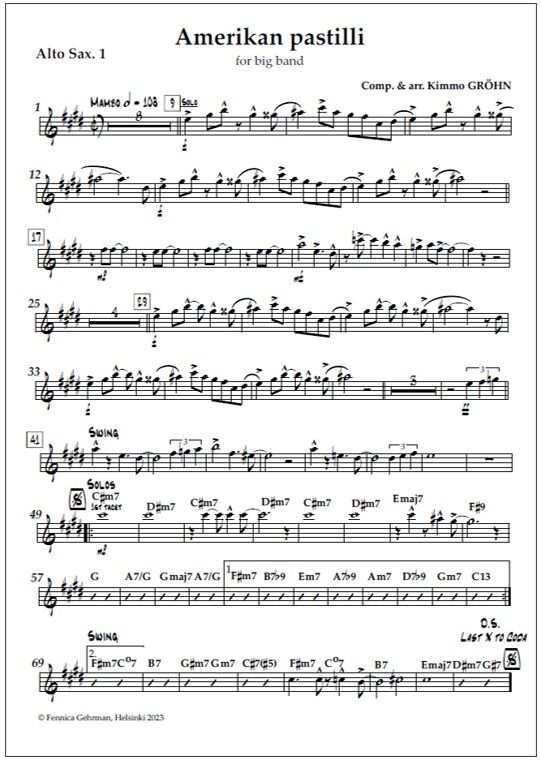 Amerikan pastilli for big band (PDF) - Score & parts