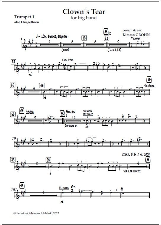 Clown's Tear for big band (PDF) - Score & parts