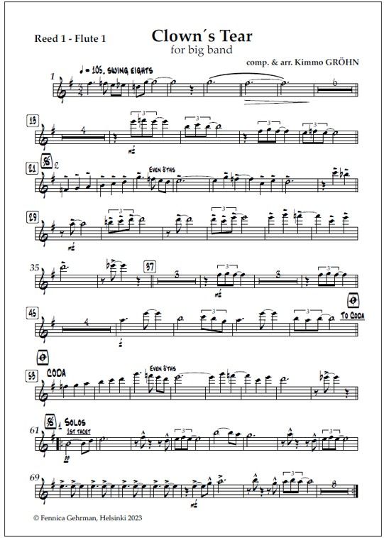 Clown's Tear for big band (PDF) - Score & parts