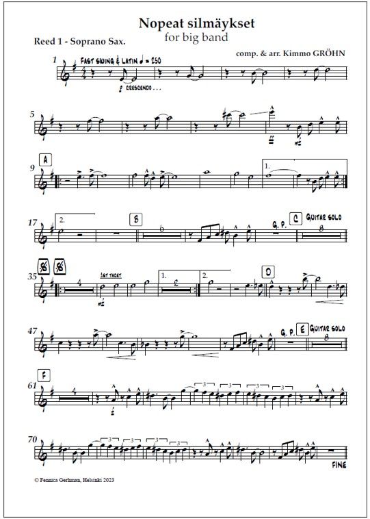 Nopeat silmäykset for big band (PDF) - Score & parts