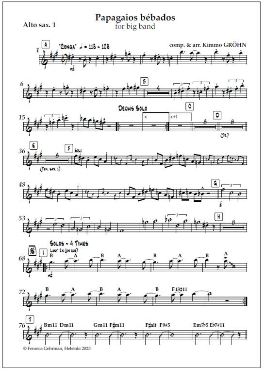 Papagaios bébados for  big band (PDF) - Score & parts