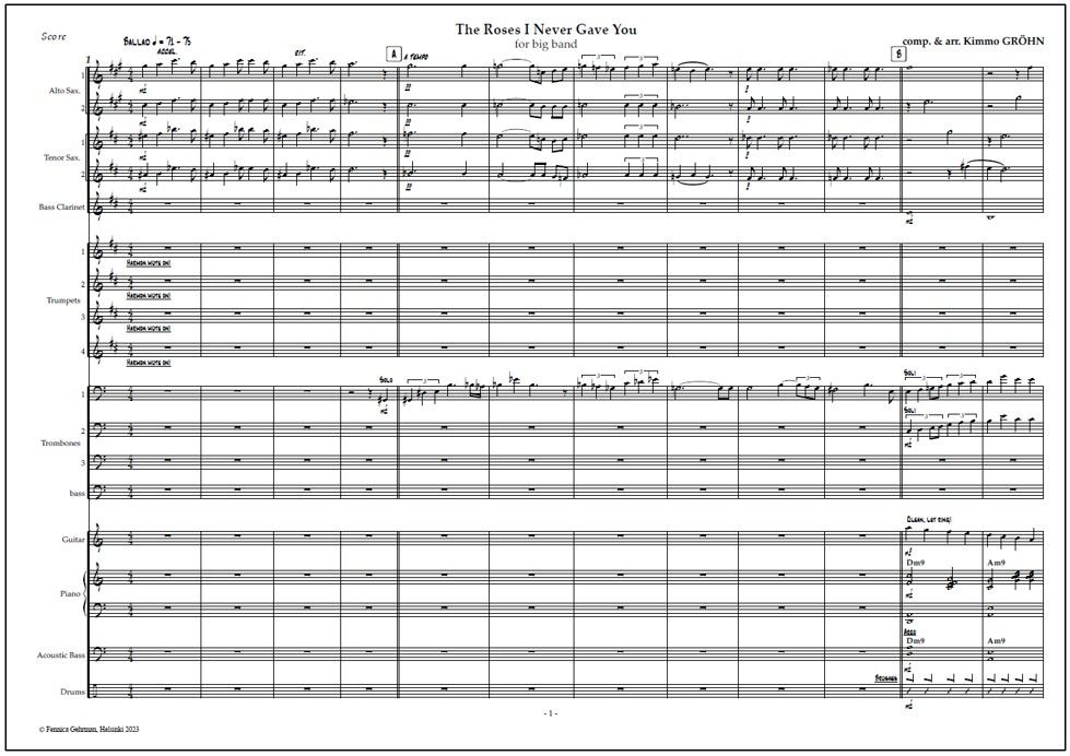The Roses I Never Gave You for big band (PDF) - Score & parts