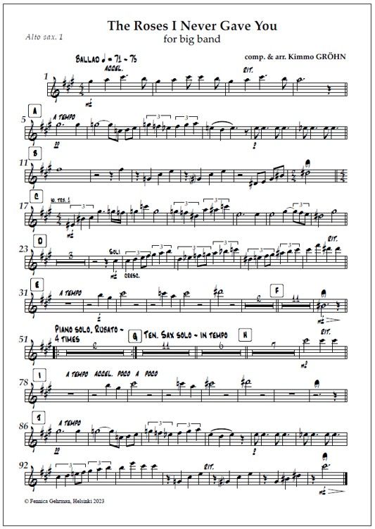 The Roses I Never Gave You for big band (PDF) - Score & parts