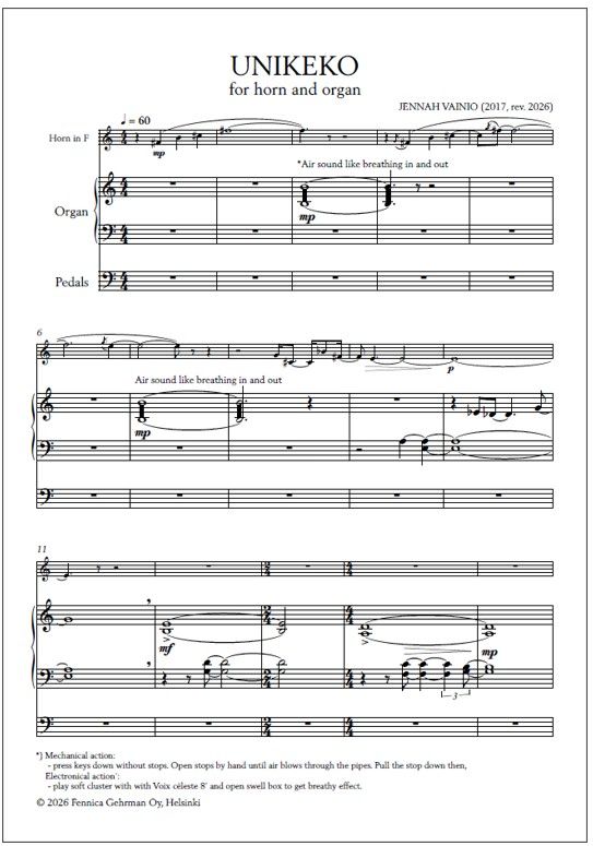 Unikeko (Sleepyhead) for horn and organ