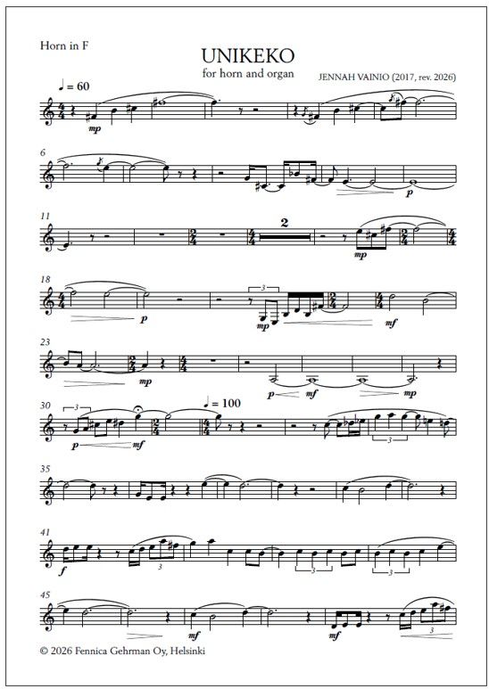 Unikeko (Sleepyhead) for horn and organ