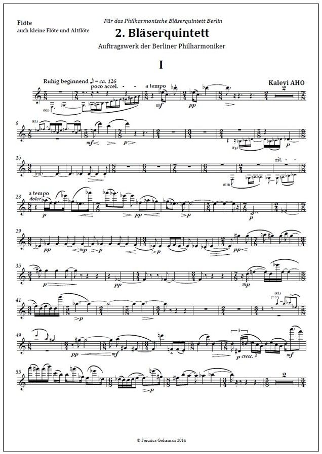 Wind Quintet No. 2 / Puhallinkvintetto No. 2 (2014) : parts